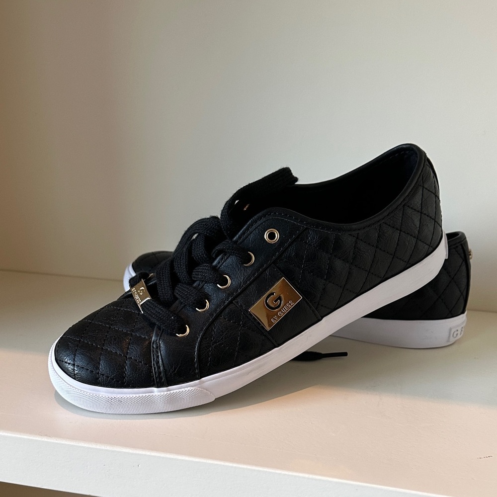Guess Black Quilted Sneakers with Gold Details NWT